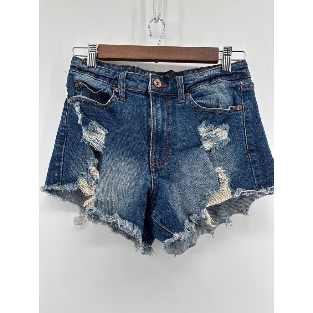 Kendall + Kylie The Icon Shorts Womens Blue Denim Distressed 5-Pocket 1/25